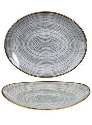 CHURCHILL SUPER VITRIFIED STUDIO PRINTS STONE GREY OVAL COUPE PLATE 12.5X10Inch