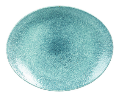 CHURCHILL SUPER VITRIFIED STUDIO PRINTS RAKU TOPAZ BLUE OVAL PLATE 10.6X9Inch
