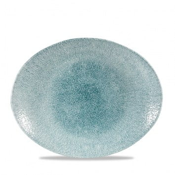 CHURCHILL SUPER VITRIFIED STUDIO PRINTS RAKU JADE GREEN OVAL COUPE PLATE 12.5X10Inch