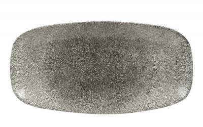 CHURCHILL SUPER VITRIFIED STUDIO PRINTS RAKU QUARTZ BLACK OBLONG PLATE 11.7X6Inch