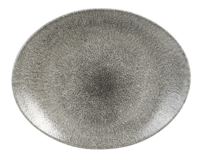 CHURCHILL SUPER VITRIFIED STUDIO PRINTS RAKU QUARTZ BLACK OVAL PLATE 12.5X10Inch