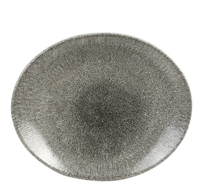 CHURCHILL SUPER VITRIFIED STUDIO PRINTS RAKU QUARTZ BLACK OVAL PLATE 10.6X9Inch