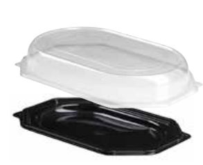 LARGE BLACK PLATTER CLEAR LID 460x300x63MM 13347 ANSON