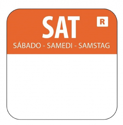 1'' SQUARE FOOD LABEL ROLL ORANGE SATURDAY  25X25MM