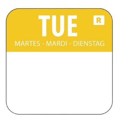1'' SQUARE FOOD LABEL ROLL YELLOW TUESDAY 25X25MM