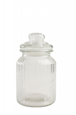 GLASS JAR RIBBED WITH LID 113MM X 185MM HIGH X6