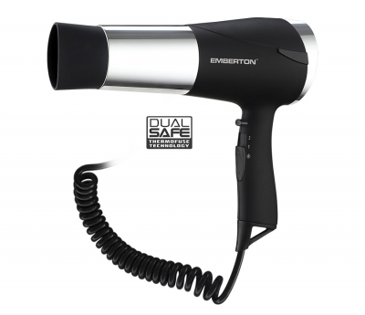 BLACK & CHROME HAIRDRYER 1600W WITH PLUG