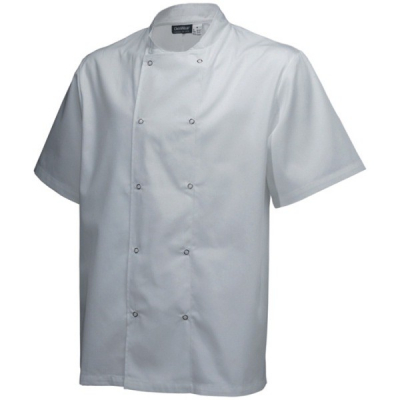 WHITE CHEFS JACKET BASIC STUD SHORT SLEEVE LARGE