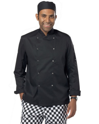 DENNY'S ECONOMY LONG SLEEVE CHEFS JACKET BLACK MEDIUM