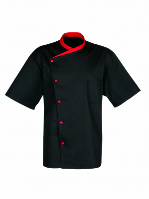 JULIUSO CHEF JACKET BLACK & RED TRIM SHORT SLEEVE SIZE 38