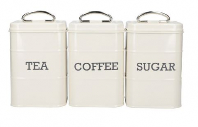 LIVING NOSTALGIA TEA/SUGAR/COF FEE CANISTERS STEEL CREAM