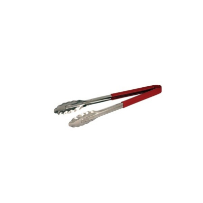 STAINLESS STEEL RED HANDLED Serving TONGS 12Inch