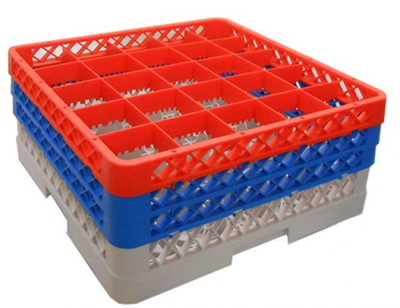 25 COMPARTMENT GLASS RACK WITH 3 EXTENDERS