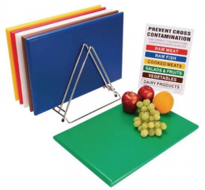 HIGH DENSITY CHOPPING BOARD SET, RACK & CHART 450X300X25MM