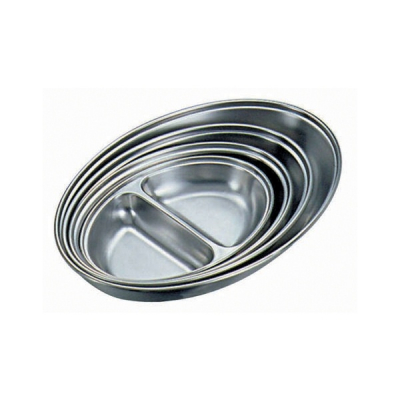 STAINLESS STEEL OVAL VEGETABLE DISH WITH 2 DIVISIONS 8Inch