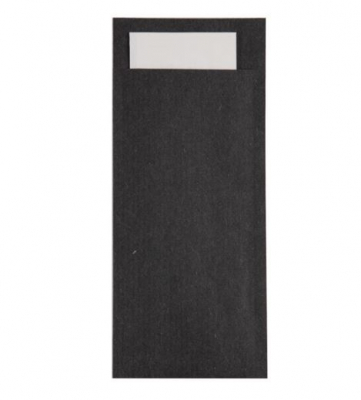 KRAFT BLACK CUTLERY POUCH WITH WHITE NAPKIN X500
