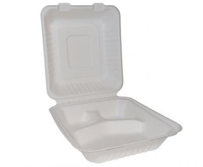 BAGASSE SQUARE LUNCH BOX 8 X 8Inch 3 COMPARTMENTS
