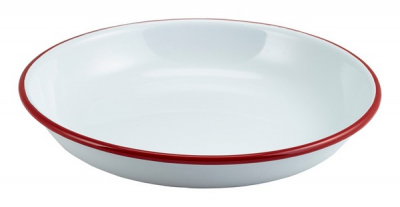 GENWARE ENAMEL WHITE/RED RIM COUPE PLATE 7.9Inch