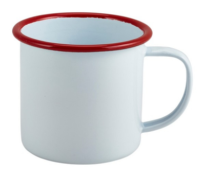 GENWARE ENAMEL WHITE/RED RIM MUG 12.5OZ