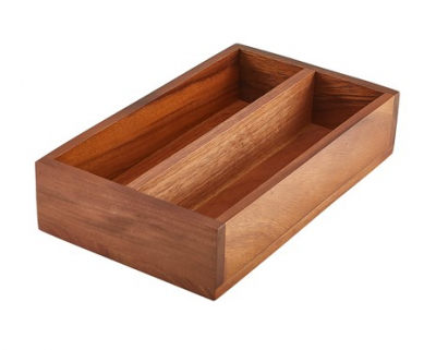 GENWARE ACACIA WOOD 2 COMPARTMENT CUTLERY TRAY