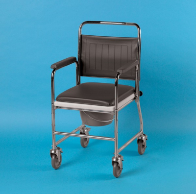 DAYS CHROME PLATED STEEL WHEELED COMMODE - WITH ROUND BOWL