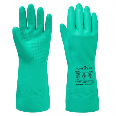 NITRILE GAUNLET GLOVE GRN 33CM LARGE DF054 FLOCK LINED