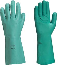 NITRILE GAUNLET GLOVE GRN 33cm MED D0102 FLOCK LINED