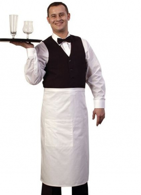 BRIGADE WHITE POLYCOTTON WAIST APRON WITH POCKET 80X67CM