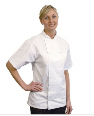 WHITE CHEF JACKET SHORT SLEEVE PRESS STUD SIZE MEDIUM