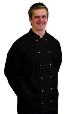 BLACK CHEF JACKET LONG SLEEVE PRESS STUD SIZE EXTRA SMALL