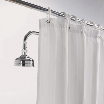 SATIN STRIPE WHITE SHOWER CURTAIN 2 LAYERS 180X180XCM