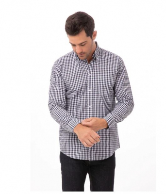 MENS GINGHAM OXFORD SHIRT L/S NAVY WHITE CHECK L