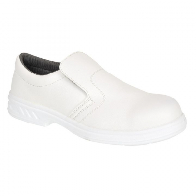 FW81 WHITE STEEL MICROFIBRE SLIP ON SHOES SIZE 46
