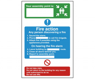 FIRE ACTION SIGN 300X200MM RIGID