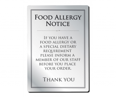 A4 WALL FOOD ALLERGY UNFRAMED NOTICE BRUSHED ALUMINIUM