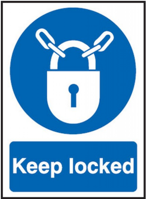 KEEP LOCKED' BLUE SIGN 210X148MM
