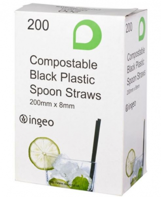 BLACK SPOON STRAW 8Inch 8MM BORE COMPOSTABLE PLA  X200