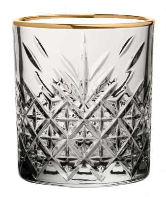 UTOPIA TIMELESS VINTAGE DOUBLE OLD FASHIONED GOLD RIM TUMBLER GLASS 12.5OZ/360ML