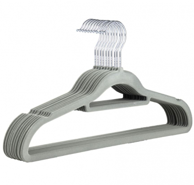 GREY VELVET COAT HANGER 42CM SLIMLINE & SPACE SAVING X100