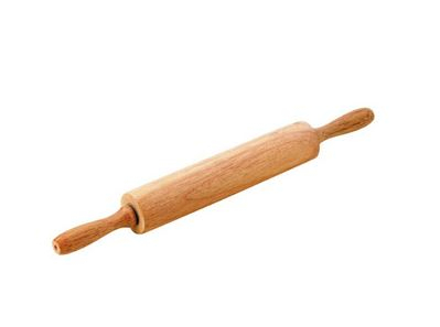 NATURAL WOOD ROLLING PIN WITH HANDLES 16Inch