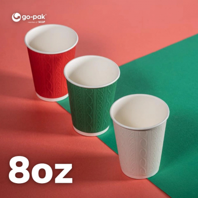 8OZ DW EMBOSSED CHRISTMAS CUP MIXED COLOURS X500
